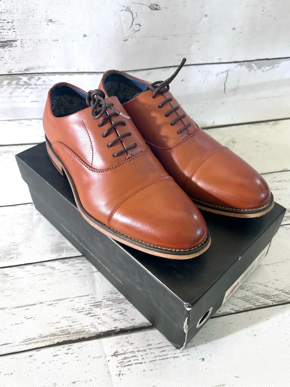 Men's Tan Cap-Toe Oxford Leather Lace-Up Dress Shoes Size 6.5